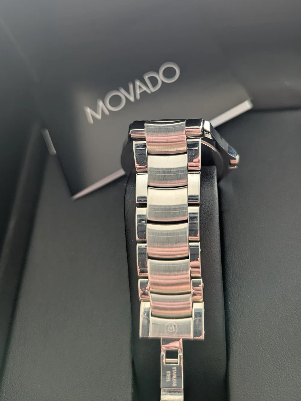 Movado Men's Stainless Steel Black Dial Bracelet Watch DIAMOND $1995